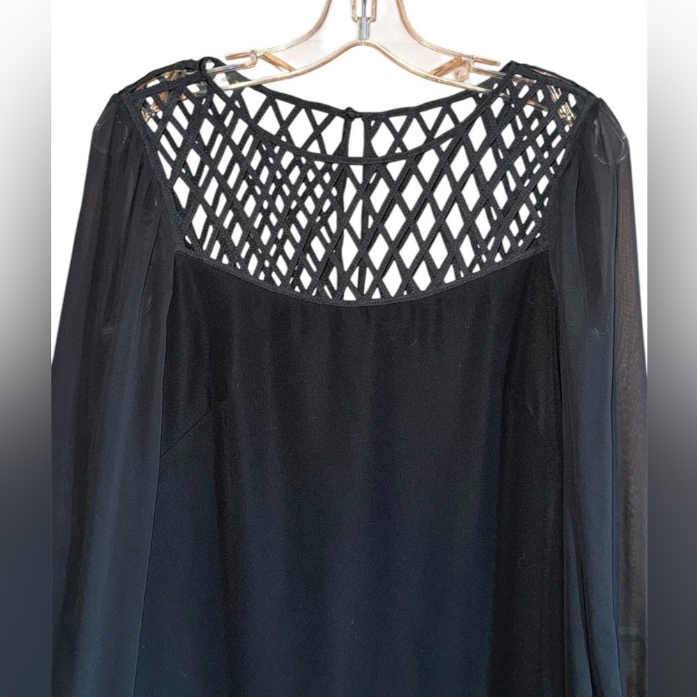 White House Black Market Dress LBD Sheer Sleeves Long Sleeve Cocktail Party Sz 4 - Picture 4 of 10